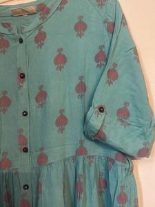 Teal Maxi Kurta with Indian Print