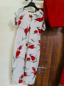 kurta with chudidar  Red Floral Pr