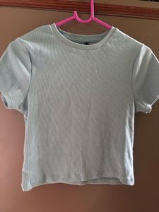 Light Blue Ribbed Crew Neck T-Shirt