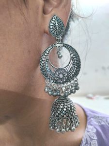 Oxidized Silver Jhumka Earrings