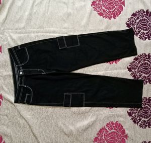 Black Cargo Pants with Contrast Stitching