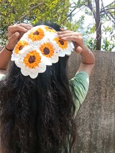 Crochet Sunflower Bandana Scarf💖