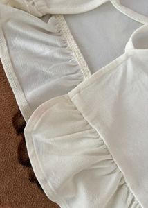 Cream Ruffle Tie-Front Top