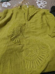 Yellow Kurta with Intricate Crochet Detail