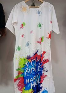 White Holi Printed Kurta