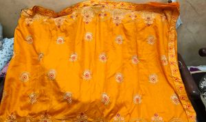 ✨ Mustard Yellow Embroidered Saree Set