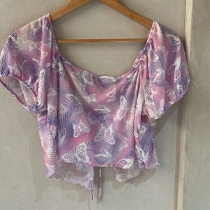 Cute Butterfly Print Crop Top