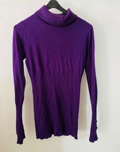 Purple Ribbed Turtleneck Sweater