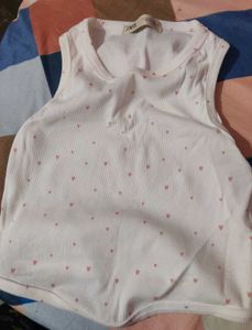 Cute White Heart Print Sleeveless Top