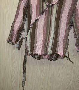 Striped Ruffled Wrap Blouse