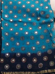 Firozi and Dark Blue khaddi Georgette Saree