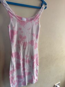 Pink Ribbed Tie-Dye Mini Dress
