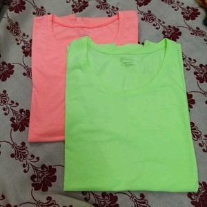 Combo of Neon Green & Peach T-Shirts