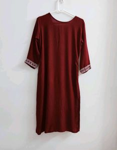 Chikankari Maroon Kurta (2 inch Margin)
