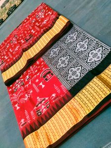 Beautiful Red Ethnic Sambalpuri Print Saree