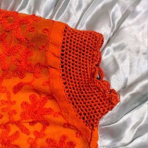 Orange Chikankari Sheer Top