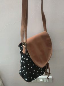 Kleio Brown Black Polka Dots Sling Bag