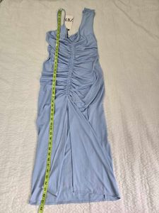 zara baby Blue Ruched One-Shoulder Dress size M