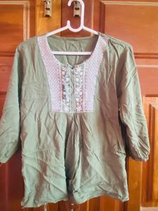 Green Embroidered Kurta Top