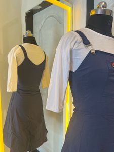 Cute Blue Overall Dress with White Top