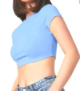 Blue Body Hugging Crop Top ...