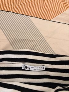 Black &amp; White Striped Strapless Dress