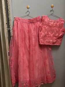 Peach Embroidered Lehenga Choli Set