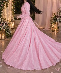 Elegant Pink Long Sleeve Maxi Dress