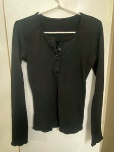 Black Long Sleeved Henley Top