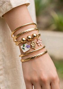 5 pcs korean golden bangles set combo