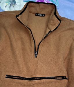 Furry Brown Crop Sweat Shirt