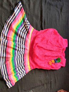 Bright Pink &amp; Rainbow Striped Dress