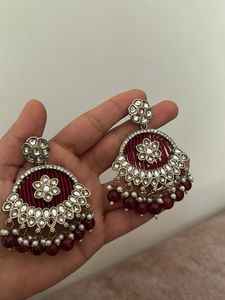 Elegant Red Beaded Jhumka Earrings