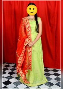 Elegant Lime Green Kurta Set with Red Dupatta