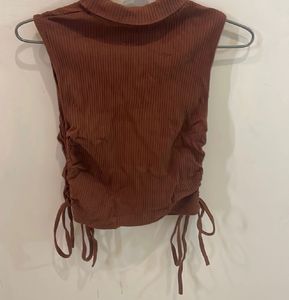 Brown Ribbed Tank Top