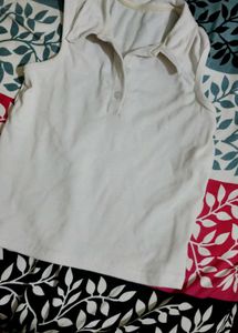 Sleeveless White Polo Top