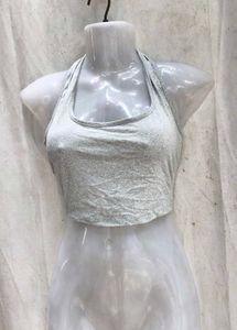 I. Grey Halter Neck Crop Top
