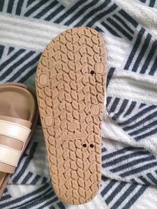 Stylish Beige Slides with Gold Buckles