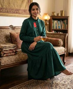 FREE Assembly Elegant Teal Tiered Maxi Dress