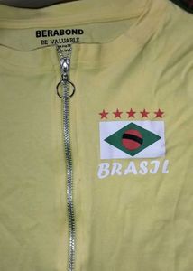 combo of tops Yellow Brazil Flag Zip Crop Top and