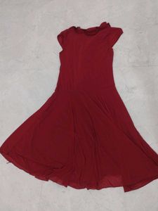 Elegant Red Ruffled Neckline Dress