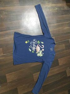 Blue Long Sleeve Top with Flamingo Print