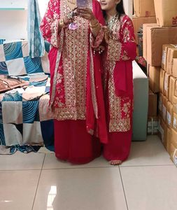Traditional Rani &amp; Gold Kurta Set (mther daughter
