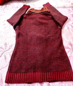 Burgundy Knit Coat For Women ❤️