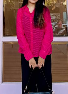 Sheer magenta Button-Up Top