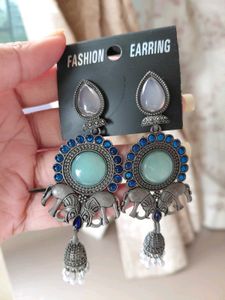 Oxidized Silver Elephant Jhumka Earrings