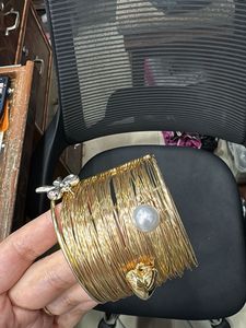 Gold Wire-Wrapped Cuff Bracelet with Pearl