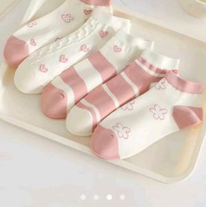 Cute Pink & White Ankle Socks Set