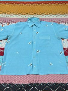 Men's Blue Short Sleeve Button-Up Shirt