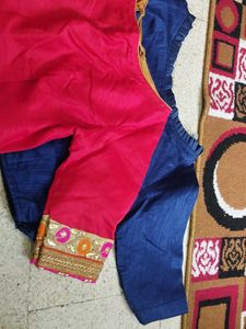 Vibrant Pink Blouse with Blue Sleeves